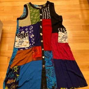 NWOT La Cera patchwork print sleeveless dress with novelty buttons. size 1x.